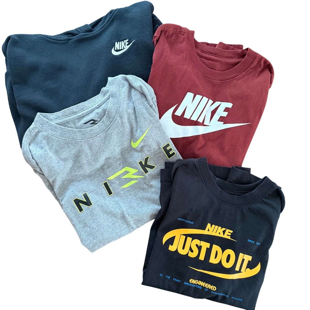 Nike Kids Bundle Hoodie Graphic T-Shirts Black Grey‎ Burgundy Set of 4